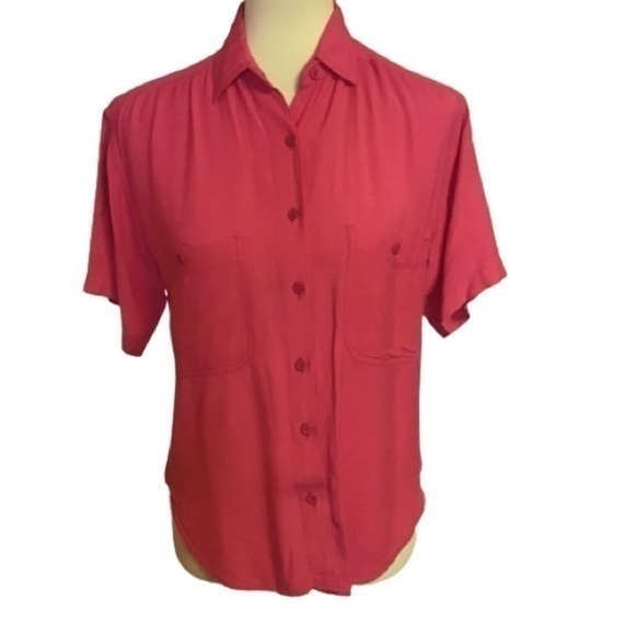 Vintage 80s hot pink bright button down top - Picture 1 of 12
